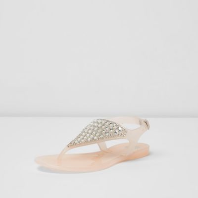 Girls blush pink diamante jelly sandals